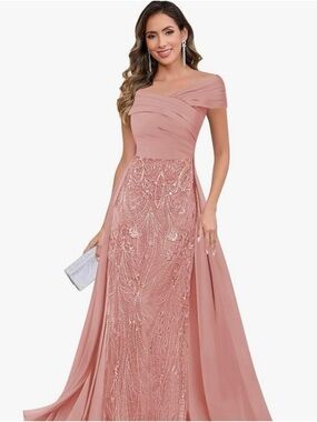 One-Shoulder Blush Pink Embellished Evening Gown